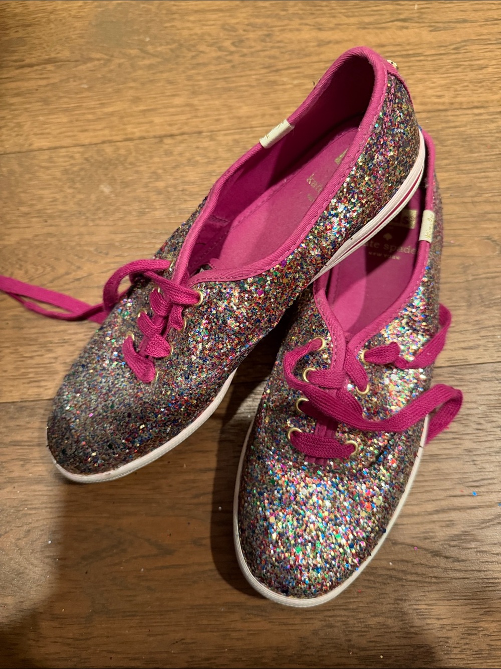 kate spade/ keds collab womens Multi-Glitter Sneakers with Pink Trim